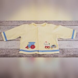 Vintage Buster Brown Yellow Embroidered Train Cardigan Unisex Baby Size 3-6M
